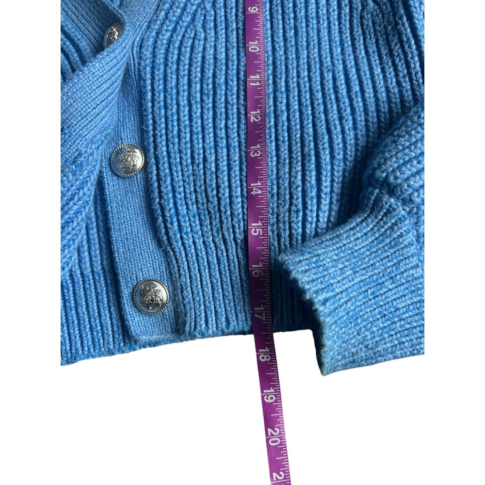Derek Lam‎ 10 Crosby Blue Ribbed Cropped Cardigan Sweater Cutout Sleeve Medium - Picture 6 of 9